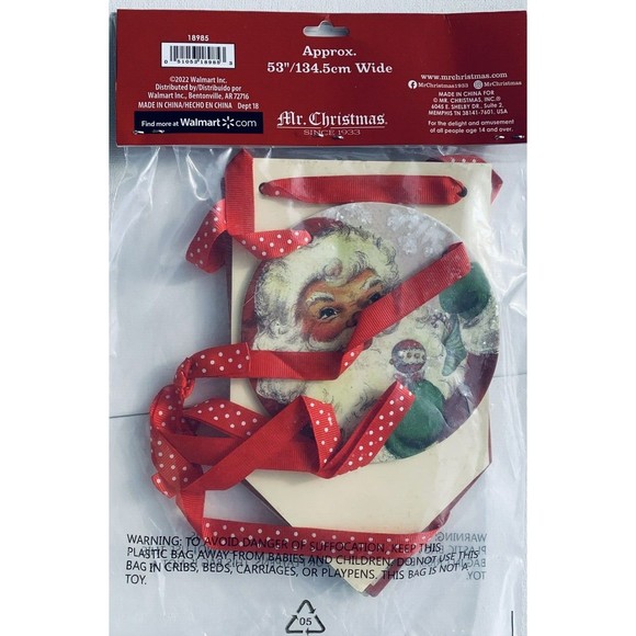 Mr. Christmas Banner JOY Red Green Santa Retro 1950s Look Polka Dot Ribbon 53" - Picture 4 of 9